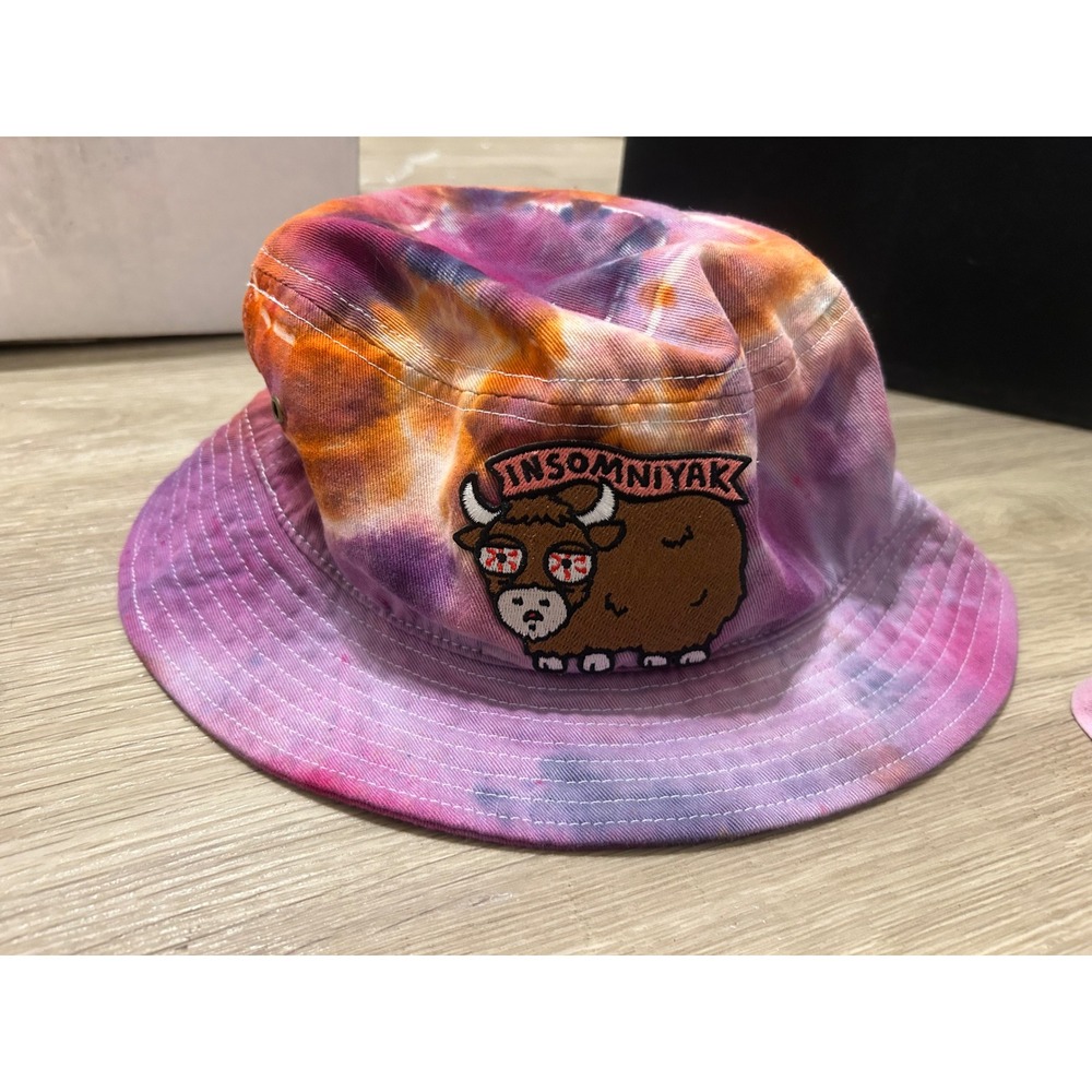 Ethos Insomniyak Tie Dye Bucket Hat Purple Orange Lost Art Bull Patch